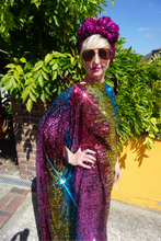 Load image into Gallery viewer, Siren Sequins - magenta pink, Gold, turquoise blue and ruby red  - Slash Neck
