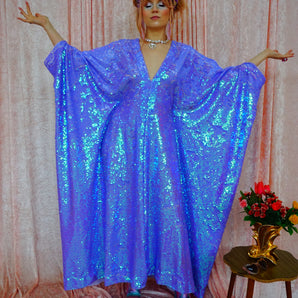 Iridescent Mermaid Violet Sequinned V-Neck Kaftan Gown