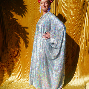 Holographic Silver Metallic Sequin Kaftan Gown, Freesize