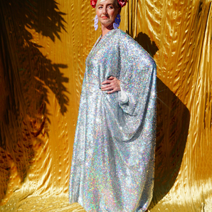 Silver Metallic Holographic/  Sequin Kaftan Gown / Dress