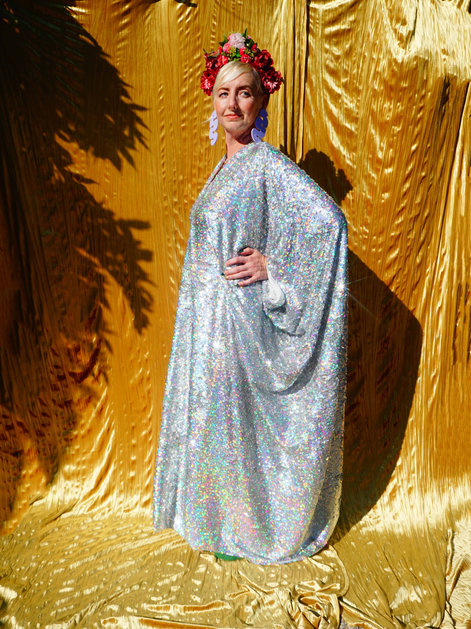 Silver Metallic Holographic/  Sequin Kaftan Gown / Dress