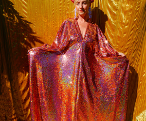 Rose Gold Holographic Sequin V-neck Kaftan Gown