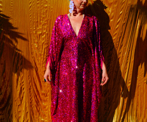 Cerise Holographic Sequin V-neck Kaftan Gown