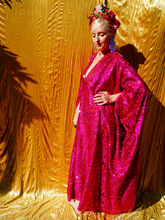 Load image into Gallery viewer, Cerise Holographic Sequin V-neck Kaftan Gown
