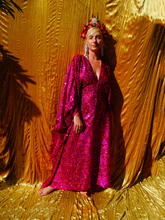 Load image into Gallery viewer, Cerise Holographic Sequin V-neck Kaftan Gown
