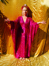 Load image into Gallery viewer, Cerise Holographic Sequin V-neck Kaftan Gown
