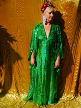 Load image into Gallery viewer, Emerald Green Holographic Sequin Maxi Kaftan Gown / Mini Kaftan / Kimono Robe
