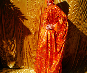 Orange Holographic Sequin Maxi Kaftan Gown / Kimono Robe