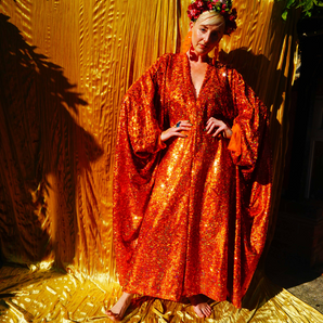 Orange Holographic Sequin Maxi Kaftan Gown / Kimono Robe
