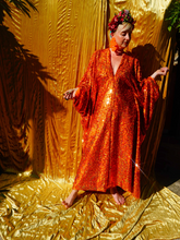 Load image into Gallery viewer, Orange Holographic Sequin Maxi Kaftan Gown / Mini Kaftan / Kimono Robe
