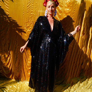 Petrol Black Holographic Sequin Maxi Kaftan Gown / Kimono Robe