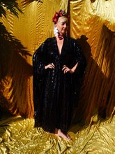 Load image into Gallery viewer, Petrol Black Holographic Sequin Maxi Kaftan Gown / Mini Kaftan / Kimono Robe

