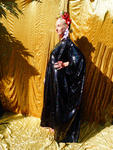 Load image into Gallery viewer, Petrol Black Holographic Sequin Maxi Kaftan Gown / Mini Kaftan / Kimono Robe
