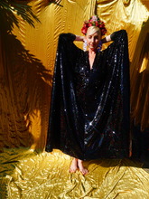 Load image into Gallery viewer, Petrol Black Holographic Sequin Maxi Kaftan Gown / Mini Kaftan / Kimono Robe
