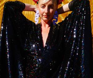 Holographic Petrol Black Metallic Sequin Kaftan Gown, Freesize