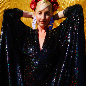 Petrol Black Holographic Sequin Maxi Kaftan Gown / Kimono Robe