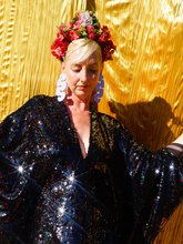 Load image into Gallery viewer, Petrol Black Holographic Sequin Maxi Kaftan Gown / Mini Kaftan / Kimono Robe
