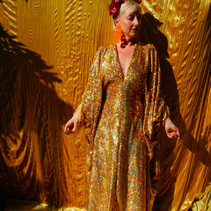 Gold Holographic Sequin Maxi Kaftan Gown / Kimono Robe