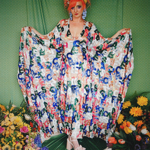 Alphabetti Spagetti Deep Plunge Neck Sequin Kaftan Gown