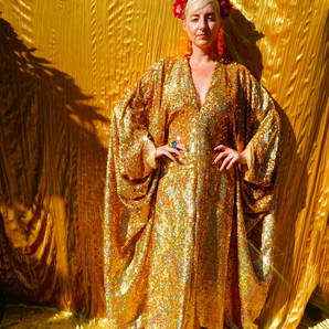 Gold Holographic Sequin Maxi Kaftan Gown / Kimono Robe