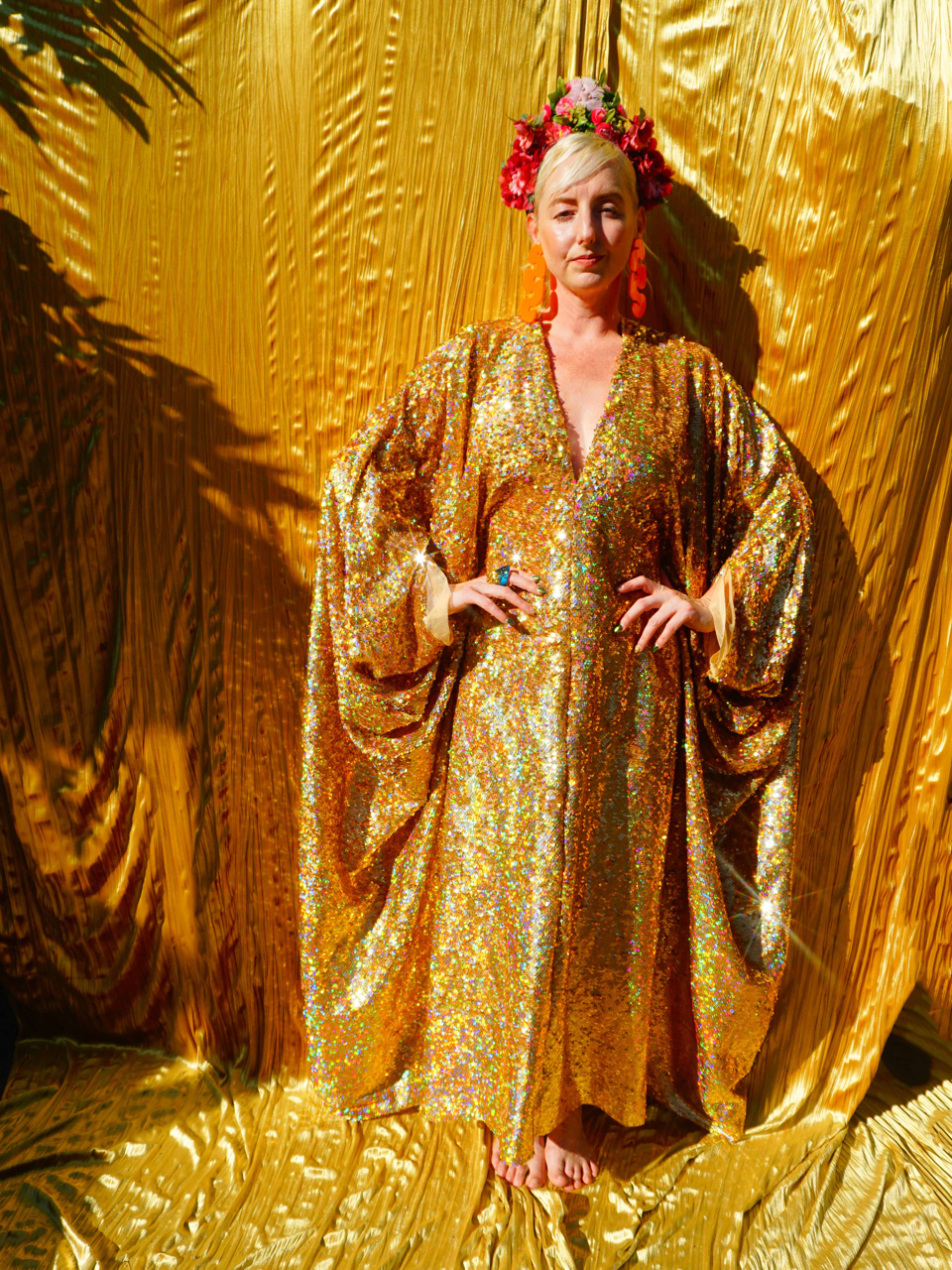 Gold Holographic Sequin Maxi Kaftan Gown / Mini Kaftan / Kimono Robe