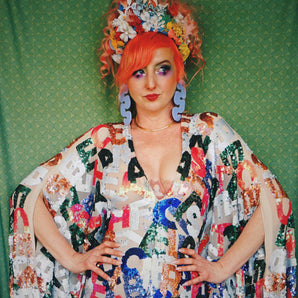 Alphabetti Spagetti Deep Plunge Neck Sequin Kaftan Gown