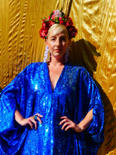 Load image into Gallery viewer, Royal Blue Holographic Sequin Maxi Kaftan Gown / Mini Kaftan / Kimono Robe
