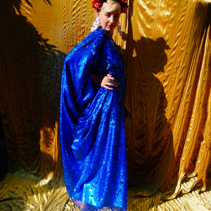 Royal Blue Holographic Sequin Maxi Kaftan Gown / Kimono Robe
