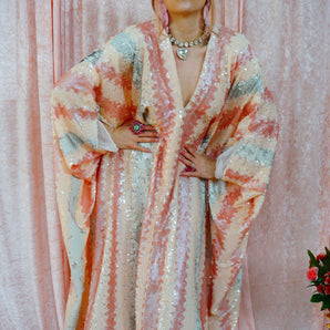 Pastel pink Zig-Zag Striped V-Neck Maxi Kaftan Gown