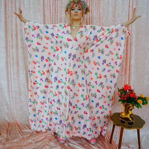 Opulent Velvet Floral Folk Print V Neck Kaftan Gown, Freesize