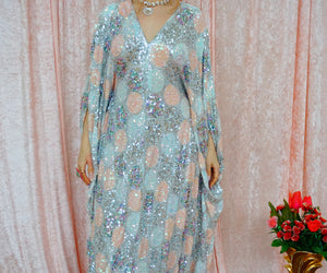 Pastel Polka Dot Pattern V-Neck Maxi Kaftan Gown