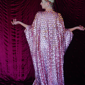 Pink and gold flip sequin triangles Kaftan Gown