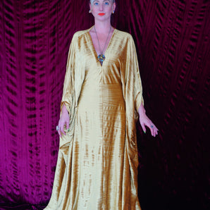 Gold Yellow Crinkle Velvet Kaftan Gown