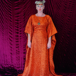 Orange Bronze Tinsel knit Kaftan Gown