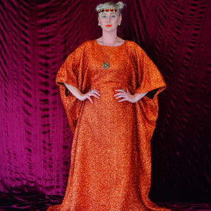 Orange Bronze Tinsel knit Kaftan Gown