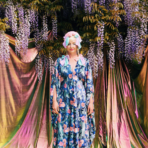 Opulent Velvet and Khaki Midnight Rose Bloom V-Neck Kaftan Gown