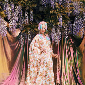 Pink Rose Garden V-Neck Kaftan Gown