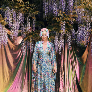 Colourful Leopard Print V-Neck Kaftan Gown