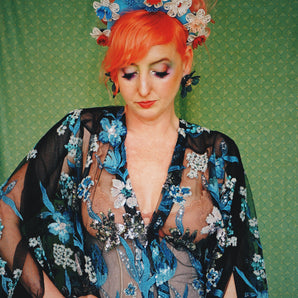 Bluebells Cockleshells Embroidered and Sequinned Floral Kaftan Gown