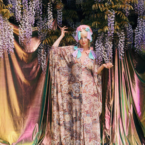 Bohemian Tapestry Print V-Neck Kaftan Gown