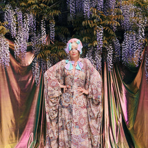 Bohemian Tapestry Print V-Neck Kaftan Gown