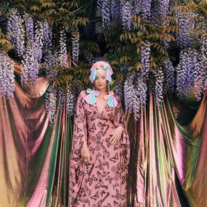 Butterfly Dusky Pink V-Neck Kaftan Gown, Freesize