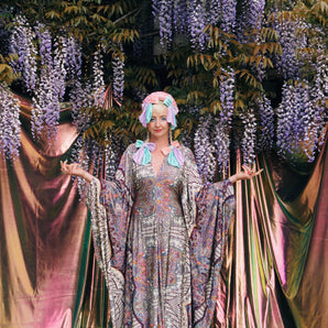 Mosaic Print V-Neck Kaftan Gown
