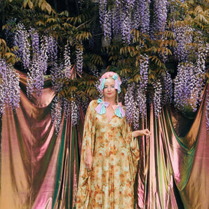 Amber Floral Print V-Neck Kaftan Gown