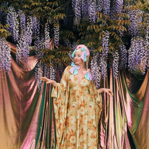 Amber Floral Print V-Neck Kaftan Gown