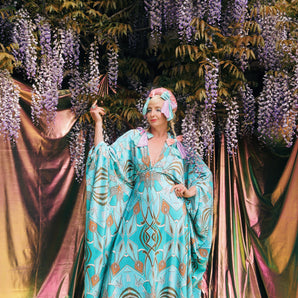 Opulent Velvet Bohemian Jewel V Neck Kaftan Gown, Freesize