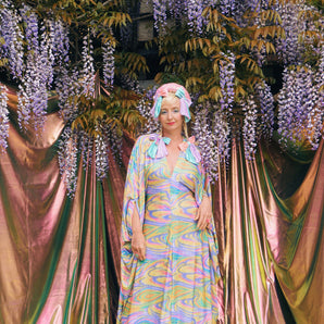 Psychedelic Dream Print V-Neck Kaftan Gown