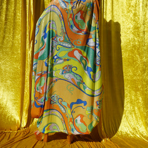 Golden Hour Psychedelic Shimmer Lurex V-neck Kaftan Gown