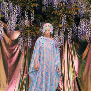 Rainbow Ripple Slash Neck Kaftan Gown