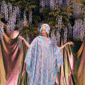 Rainbow Ripple Slash Neck Kaftan Gown